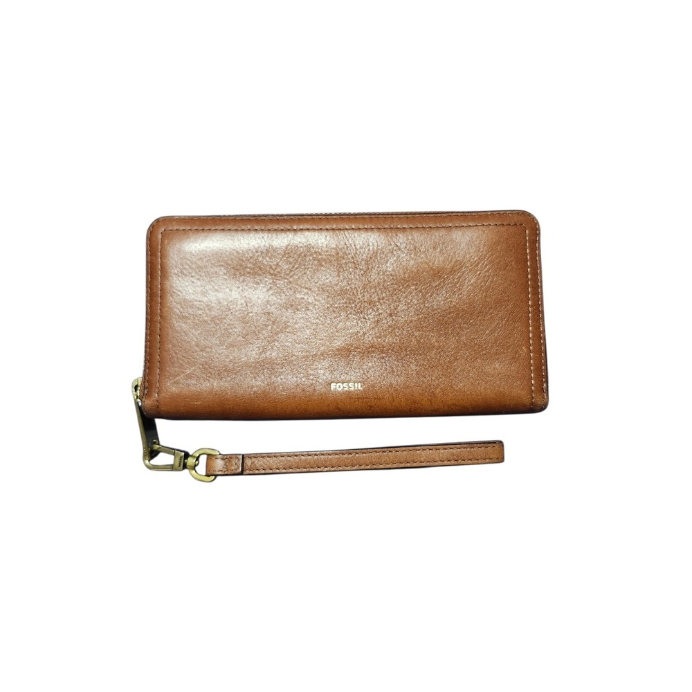 Fossil Logan Zip Around Clutch Wallet British Tan Cognac Leather Wristlet